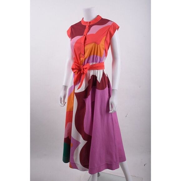 ETRO Milano Women Midi Shirt Dress Multicolor Paisley Wave SZ 38 US 2 Pocket NWT - Picture 4 of 6